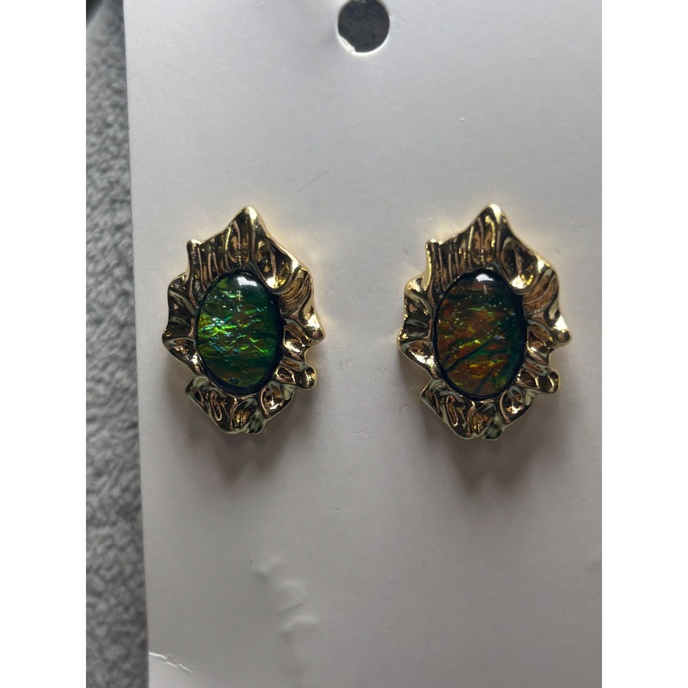 #17. Stud Iridescent Ammonite Gold-tone Earrings